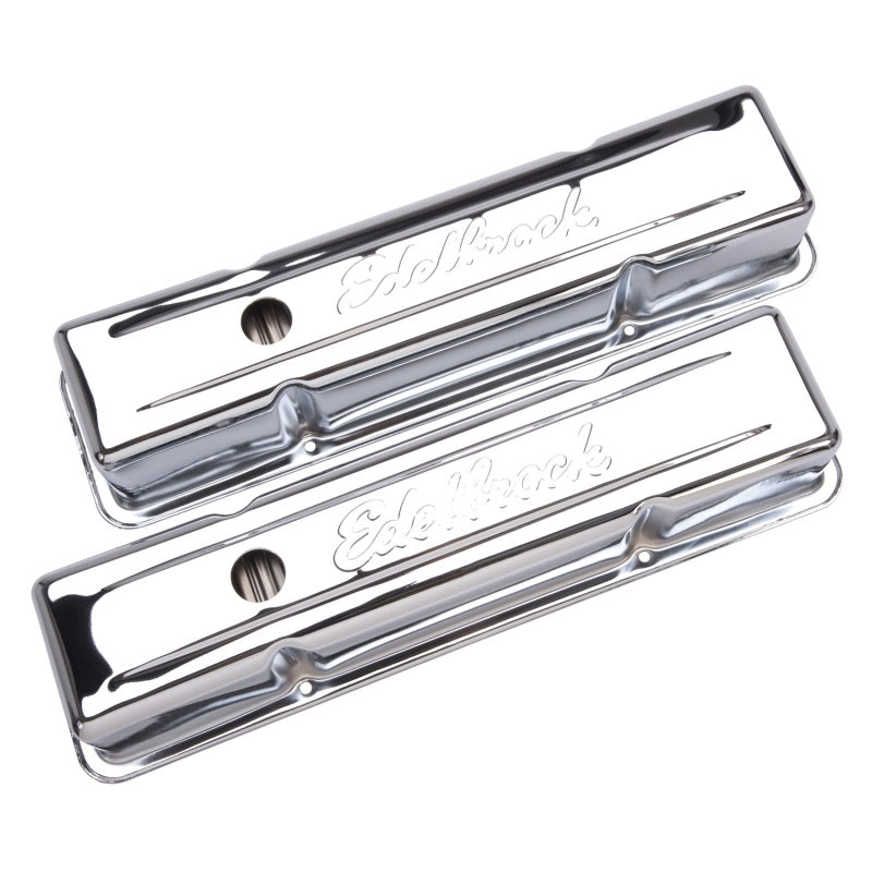 Edelbrock Valve Cover Signature Series Chevrolet 1959-1986 262-400 CI V8 Tall Chrome Edelbrock Valve Covers