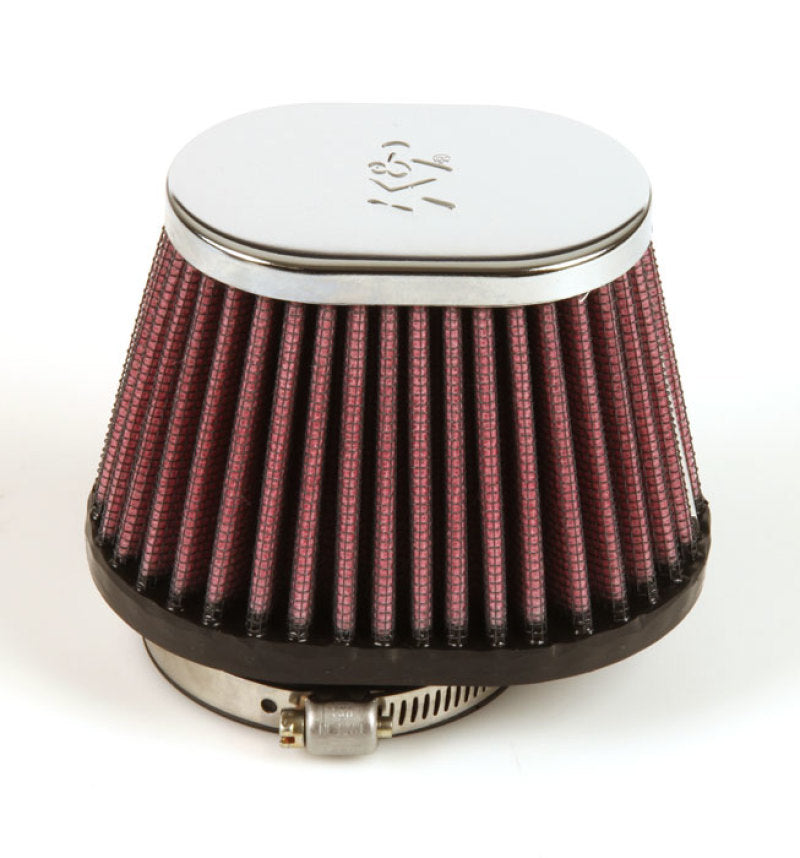 K&N Uni Chrome Oval Tapered Filter 2.125in FlgID x 4inB OL x 3inB OW x 3inT OL x 2inT OW x 2.75in H K&N Engineering Air Filters - Universal Fit