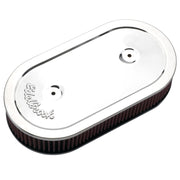 Edelbrock Air Cleaner Pro-Flo Series Oval Steel Top Cloth Element 13 5In X 7In X 3 5In Chrome Edelbrock Air Filters - Universal Fit