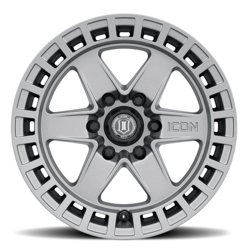 ICON Raider 17x8.5 6x135 6mm Offset 5in BS Titanium Wheel ICON Wheels - Cast