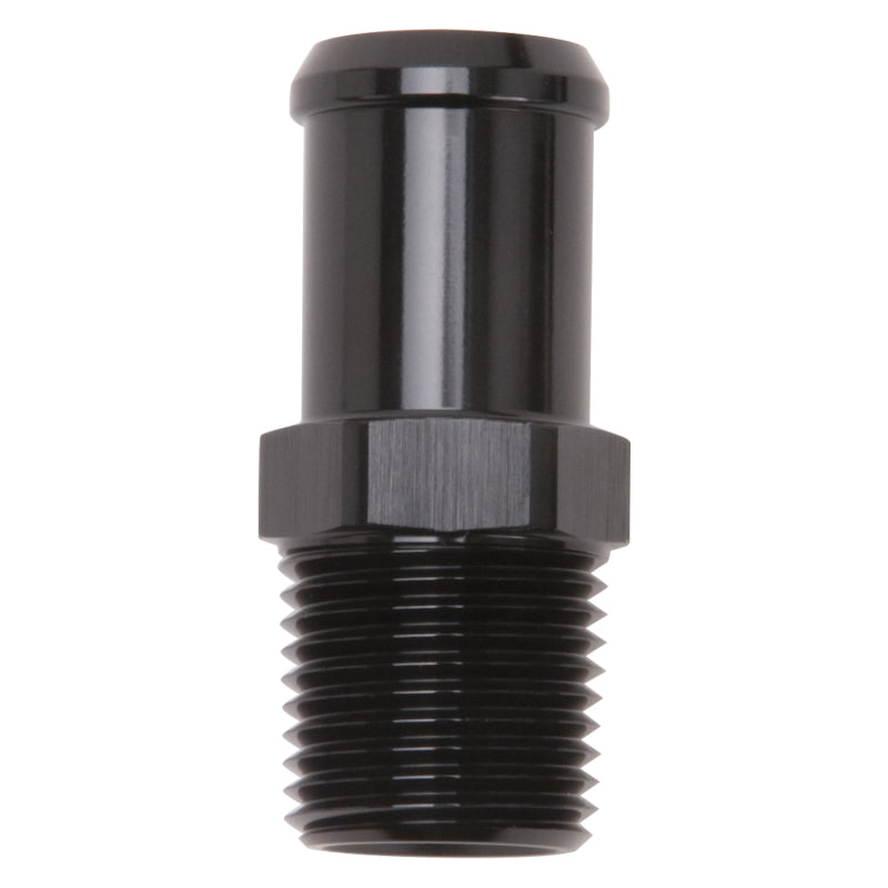 Edelbrock Hose End Straight 1/2In NPT to 3/4In Barb Black Anodize Edelbrock Fittings