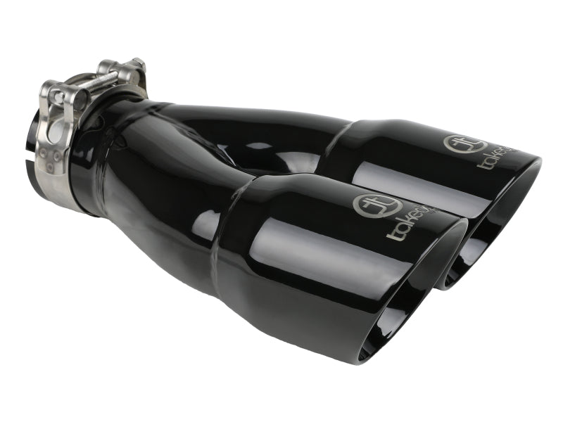 aFe Takeda 2.5in 304 Stainless Steel Clamp-on Exhaust Tip 2.5in Inlet 3in Dual Outlet - Black aFe Tips