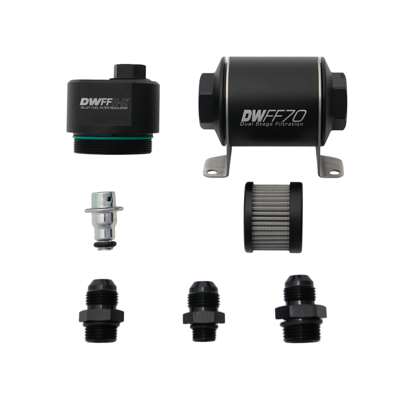 DeatschWerks DWFFR-X 70mm Billet Fuel Filter Regulator - 10 Micron with 8AN Fittings DeatschWerks Fuel Pressure Regulators