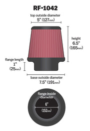 K&N Round Tapered Universal Air Filter 6in Flange ID x 7.5in Base OD x 5in Top OD x 6.5in Height K&N Engineering Air Filters - Universal Fit