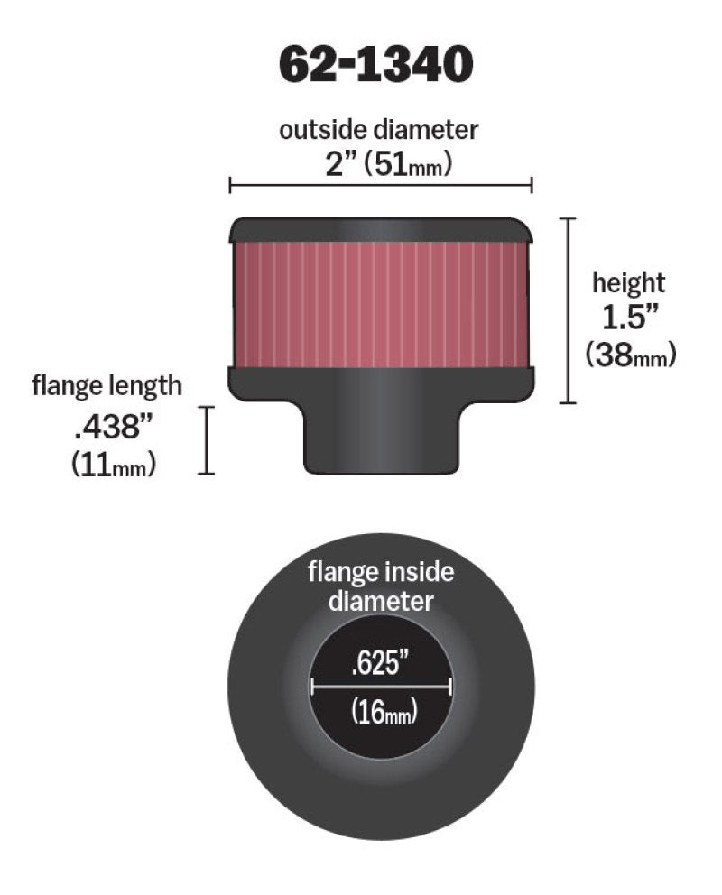 K&N 0.625 inch ID 2 inch OD 1.5 inch H Clamp On Crankcase Vent Filter K&N Engineering Air Filters - Universal Fit