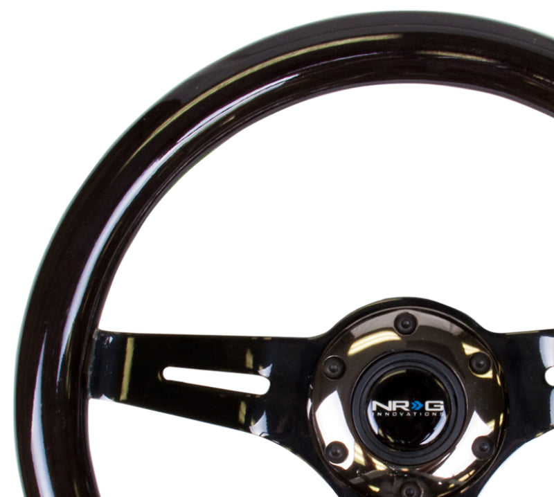 NRG Classic Wood Grain Steering Wheel (310mm) Black w/Black Chrome 3-Spoke Center NRG Steering Wheels