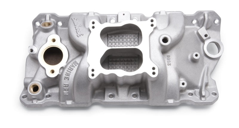 Edelbrock Manifold SBC 23-Degree Marine RPM 1987-1995 w/ Brass Edelbrock Intake Manifolds