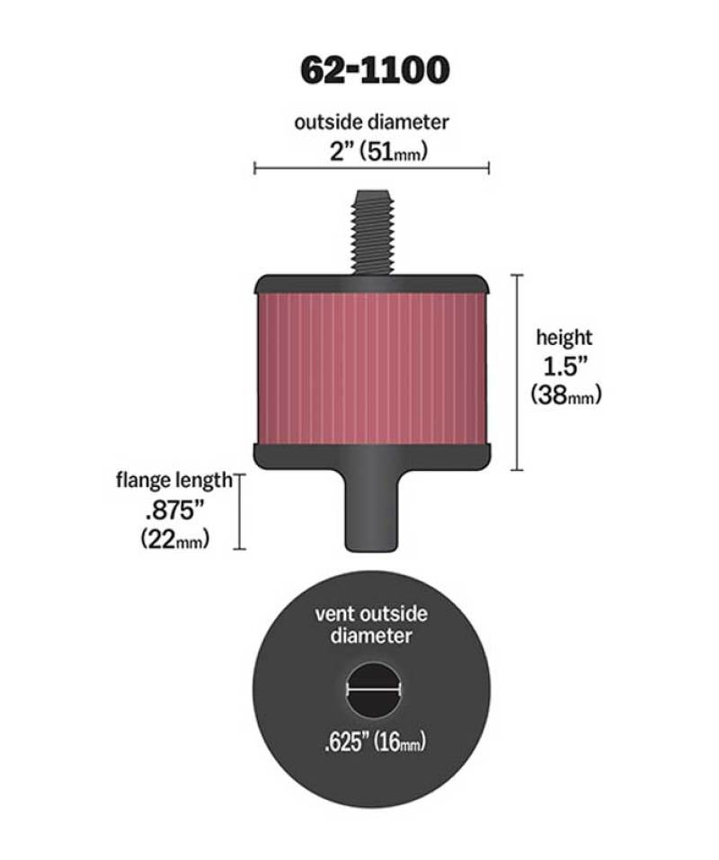K&N Steel Base Crankcase Vent Filter 0.5in Vent OD x 2in OD x 1.5in Height K&N Engineering Air Filters - Universal Fit