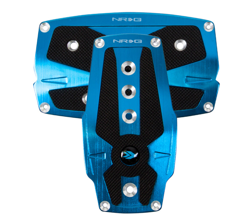 NRG Brushed Aluminum Sport Pedal A/T - Blue w/Black Rubber Inserts NRG Pedal Covers