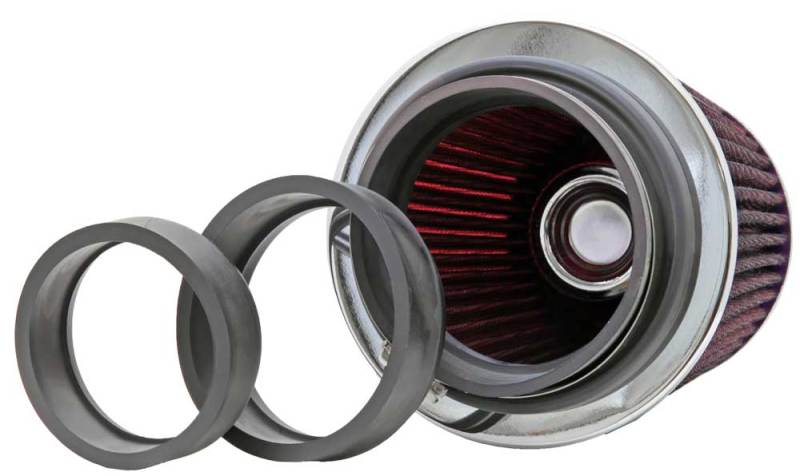 K&N Universal Air Filter Chrome Round Tapered Red - 4in Flange ID x 1.125in Flange Length x 5.5in H K&N Engineering Air Filters - Universal Fit