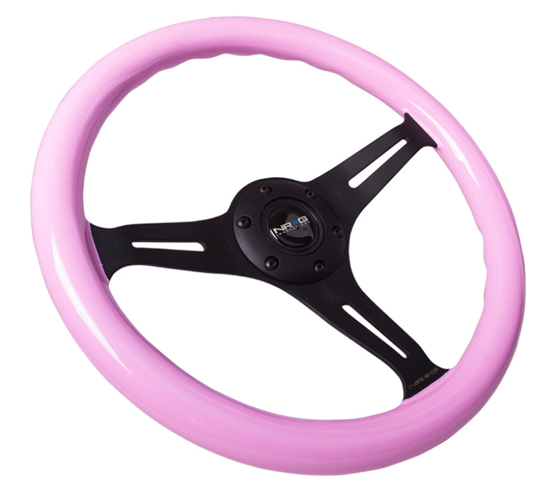 NRG Classic Wood Grain Steering Wheel (350mm) Solid Pink Painted Grip w/Black 3-Spoke Center NRG Steering Wheels
