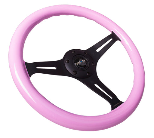 NRG Classic Wood Grain Steering Wheel (350mm) Solid Pink Painted Grip w/Black 3-Spoke Center NRG Steering Wheels