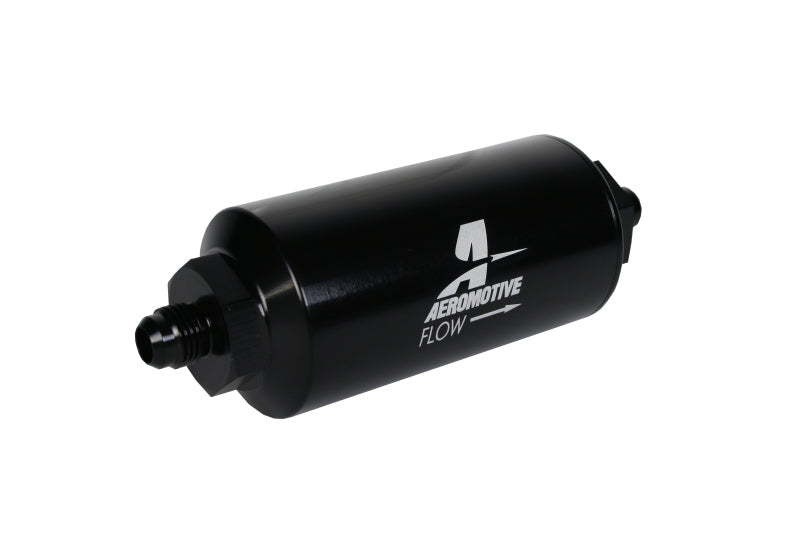 Aeromotive In-Line Filter - (AN-6 Male) 10 Micron Fabric Element Bright Dip Black Finish Aeromotive Fuel Filters