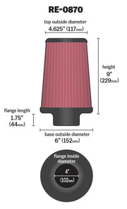 K&N Universal Rubber Filter 4inch FLG / 6inch OD-B / 4-5/8inch OD-T / 9inch H K&N Engineering Air Filters - Universal Fit