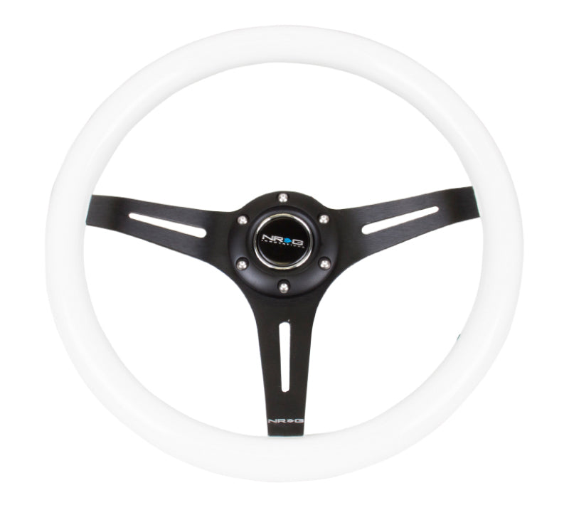 NRG Classic Wood Grain Steering Wheel (350mm) White Paint Grip w/Black 3-Spoke Center NRG Steering Wheels