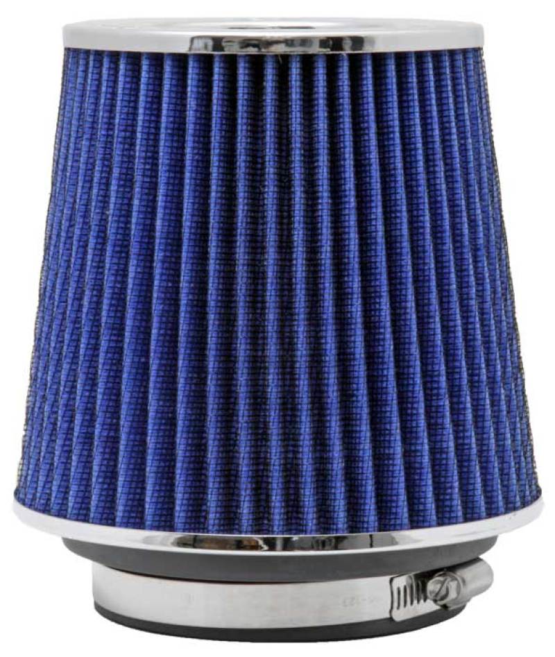 K&N Universal Air Filter Chrome Round Tapered Blue - 4in Flange ID x 1.125in Flange Length x 5.5in H K&N Engineering Air Filters - Universal Fit