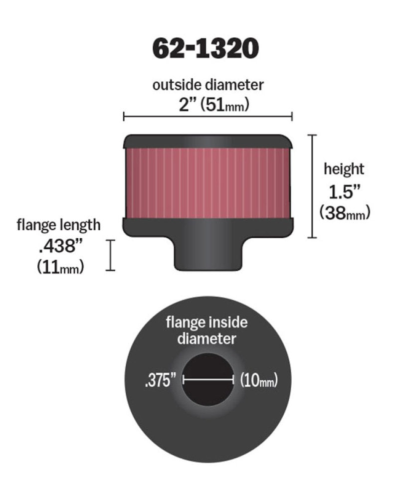 K&N Clamp On Rubber Base Crankcase Vent Filter 0.375in Flange ID x 2in OD x 1.5in Height K&N Engineering Air Filters - Universal Fit