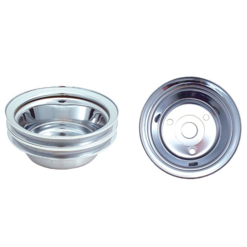 Spectre SB Chevy (w/Long Water Pump) Double Lower Groove Crankshaft Pulley - Chrome Spectre Pulleys - Crank, Underdrive
