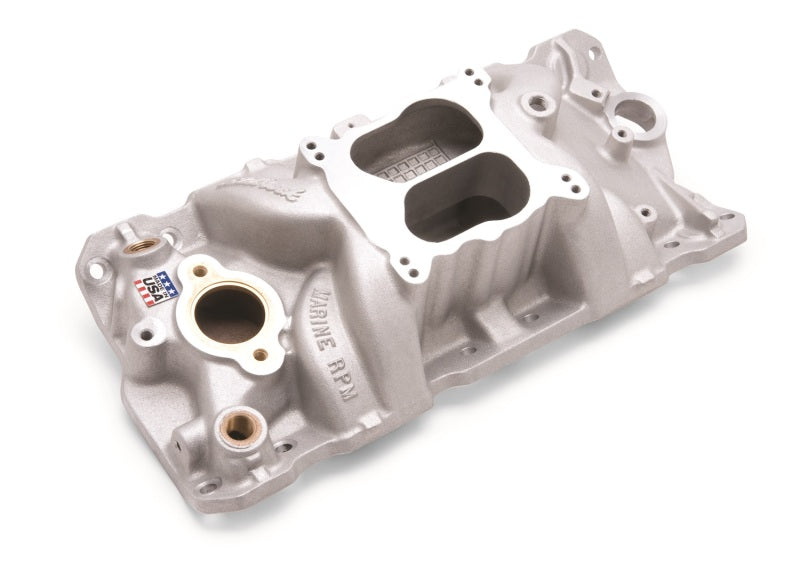 Edelbrock Manifold SBC 23-Degree Marine RPM 1955-1986 w/ Brass Edelbrock Intake Manifolds