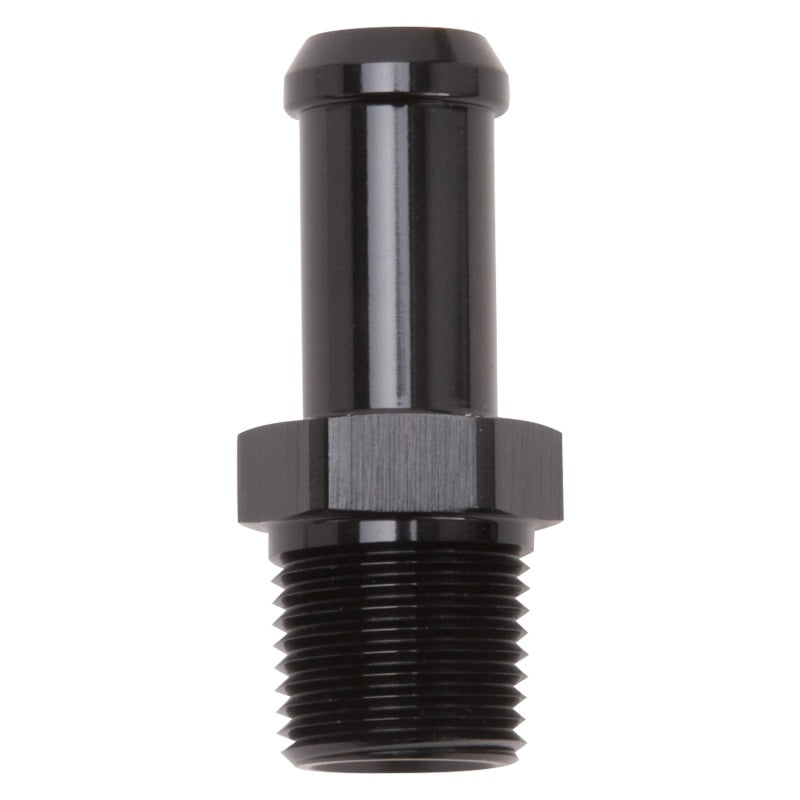 Edelbrock Hose End Straight 3/8In NPT to 1/2In Barb Black Anodize Edelbrock Fittings