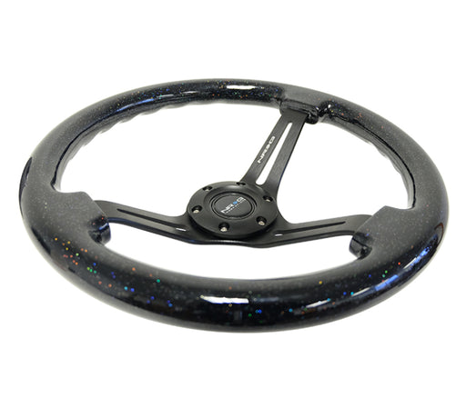 NRG Reinforced Steering Wheel (350mm / 3in. Deep) Black Multi Color Flake Wood w/ Black Matte Center NRG Steering Wheels