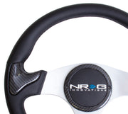 NRG Carbon Fiber Steering Wheel (350mm) Silver Frame Blk Stitching w/Rubber Cover Horn Button NRG Steering Wheels