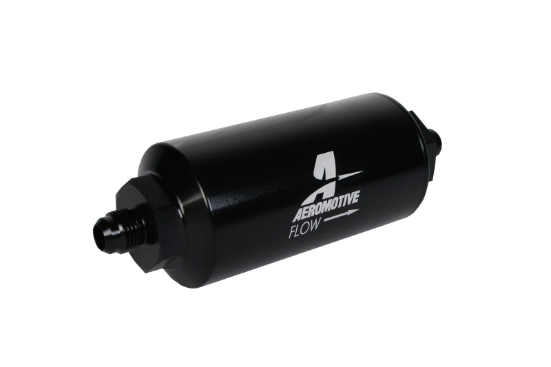 Aeromotive In-Line Filter - (AN-6 Male) 10 Micron Fabric Element Bright Dip Black Finish Aeromotive Fuel Filters