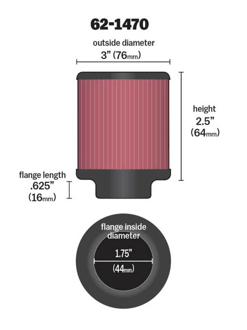 K&N 1.75 inch Vent 3 inch D 2.5 inch H Air Filter - Rubber Top K&N Engineering Air Filters - Universal Fit