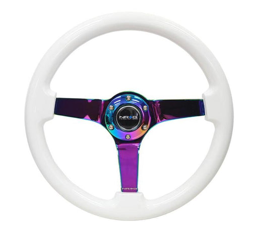 NRG Reinforced Steering Wheel (350mm / 3in. Deep) Classic White w/4mm Neochrome Solid 3-Spoke NRG Steering Wheels