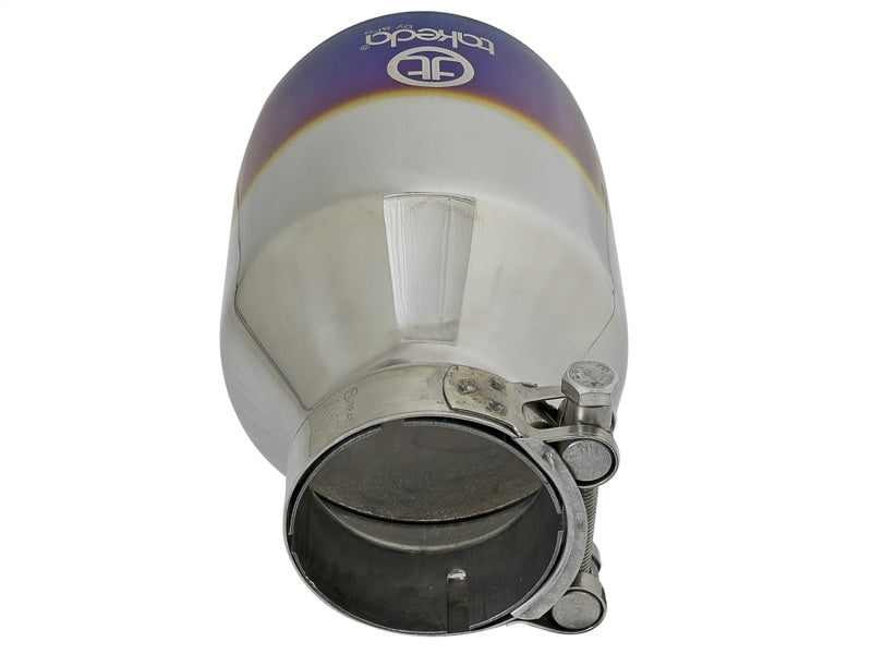 aFe Takeda 304 Stainless Steel Clamp-On Exhaust Tip 2.5in. Inlet / 4.5in. Outlet - Blue Flame aFe Tips