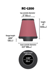 K&N Universal Chrome Filter 2.063in Flange ID x 3.5in Base OD x 2in Top OD x 4in H K&N Engineering Air Filters - Universal Fit