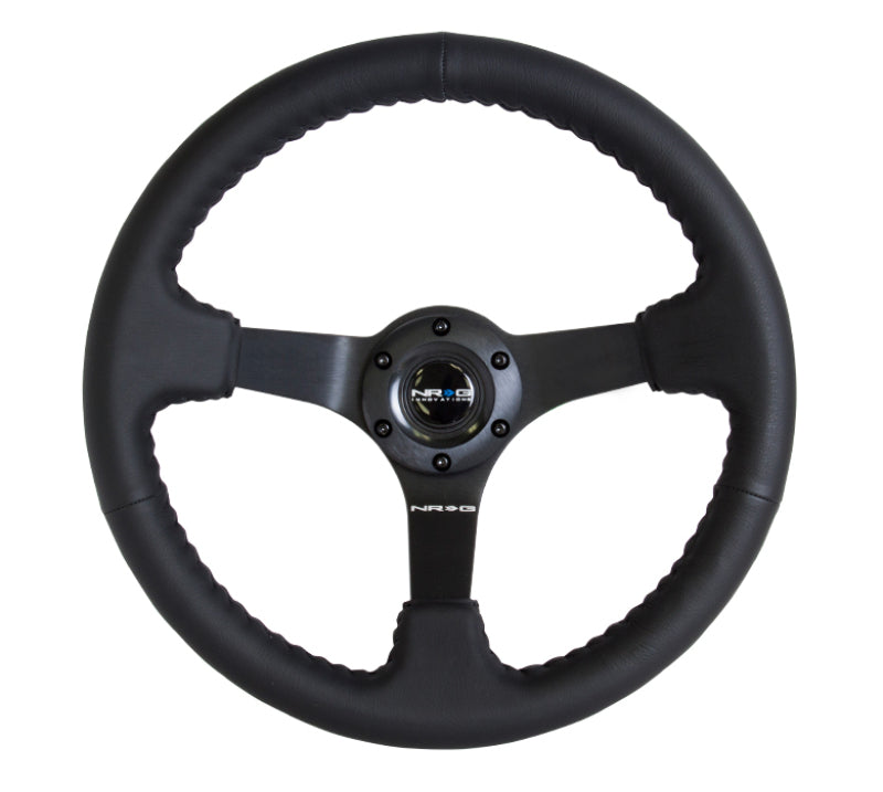 NRG Reinforced Steering Wheel (350mm / 3in. Deep) Bk Leather w/Bk BBall Stitch (Odi Bakchis Edition) NRG Steering Wheels