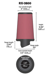 K&N Filter Universal X Stream Clamp-On 2.438in Flange ID x 4.5in Base OD x 4in Top OD x 6.563in H K&N Engineering Air Filters - Universal Fit