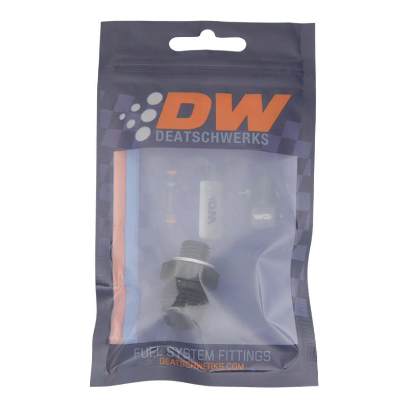 DeatschWerks 8AN Male Flare to M12 X 1.5 Male Metric Adapter (Incl Washer) - Anodized Matte Black DeatschWerks Fittings