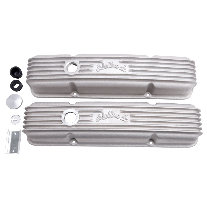 Edelbrock Valve Cover Classic Series Chevrolet 1959-1986 262-400 CI V8 w/ Oil Fill Hole Satin Edelbrock Valve Covers
