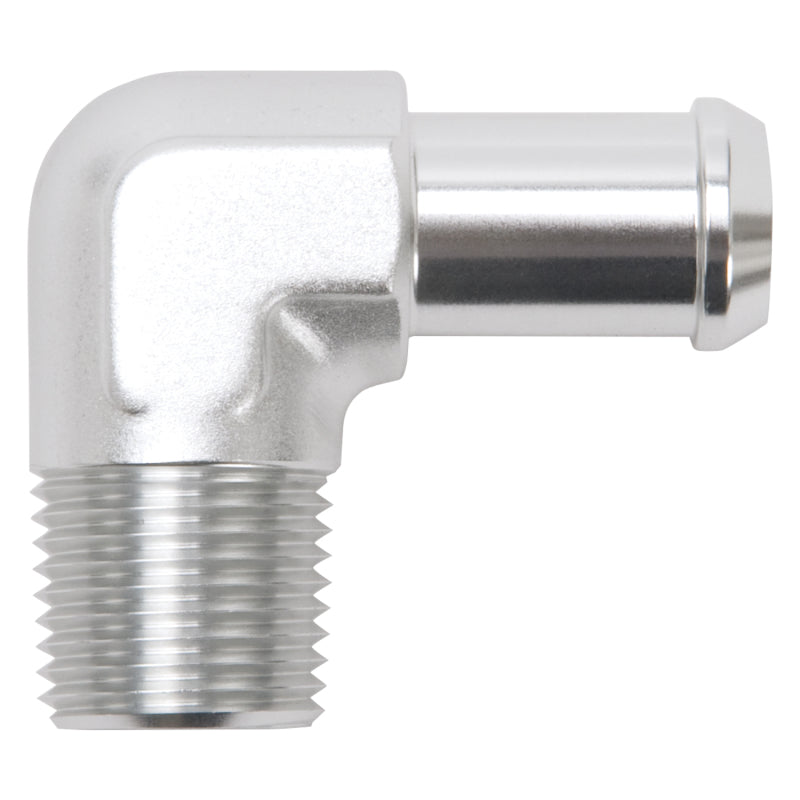 Edelbrock Hose End 90-Deg 1/2In NPT to 5/8In Barb Clear Anodize Edelbrock Fittings