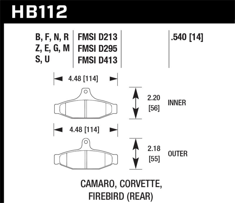 Hawk 85-97 Chevrolet Camaro w/Rear Disc Brakes/84-96 Chevrolet Corvette DTC-70 Race Rear Brake Pads Hawk Performance Brake Pads - Racing