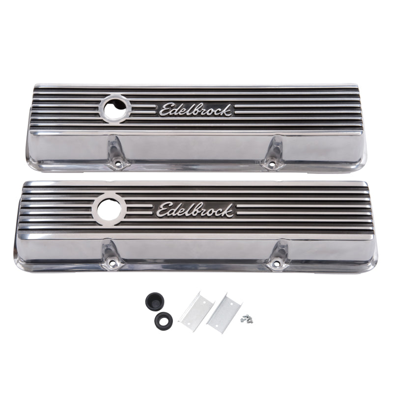 Edelbrock Valve Cover Elite II Series Chevrolet 1959-1986 262-400 CI V8 Low Polished Edelbrock Valve Covers