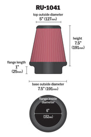 K&N Universal Clamp-On Air Filter 6in FLG / 7-1/2in B / 5in T / 7-1/2in H K&N Engineering Air Filters - Universal Fit