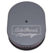 Edelbrock Air Cleaner Victor Series Oval Aluminum Top Cloth Element 11 875In X 8 25In X 3 75In Black Edelbrock Air Filters - Universal Fit