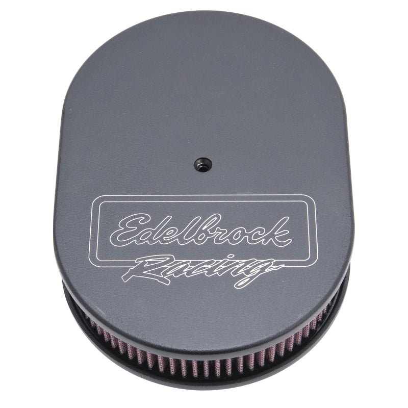 Edelbrock Air Cleaner Victor Series Oval Aluminum Top Cloth Element 11 875In X 8 25In X 3 75In Black Edelbrock Air Filters - Universal Fit