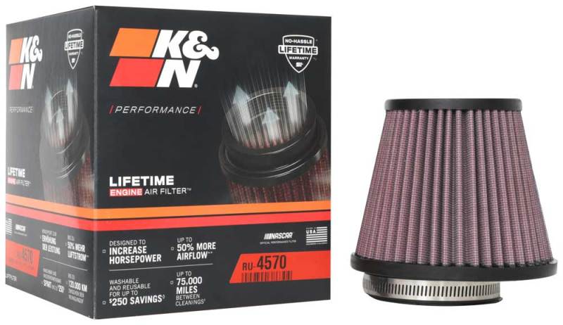 K&N Universal Air Filter 2-7/8in Flange / 5-3/16in Base / 3-1/2in Top / 4-7/16in Height K&N Engineering Air Filters - Universal Fit