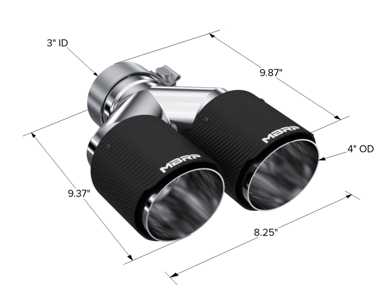 MBRP 3in ID / Dual 4in OD Out Staggered L 9.37in / R 9.87in Dual Wall Carbon Fiber Univ Exhaust Tip MBRP Tips