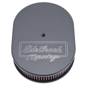 Edelbrock Air Cleaner Victor Series Oval Aluminum Top Cloth Element 11 875In X 8 25In X 3 75In Black Edelbrock Air Filters - Universal Fit