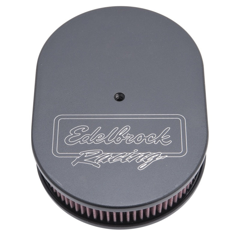 Edelbrock Air Cleaner Victor Series Oval Aluminum Top Cloth Element 11 875In X 8 25In X 3 75In Black Edelbrock Air Filters - Universal Fit