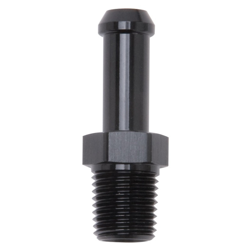 Edelbrock Hose End Straight 1/4In NPT to 3/8In Barb Black Anodize Edelbrock Fittings