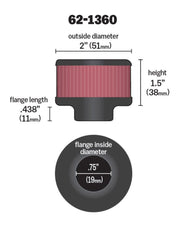 K&N 3/4 inch ID 2 inch OD 1.5 inch H Clamp On Crankcase Vent Filter K&N Engineering Air Filters - Universal Fit