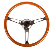 NRG Reinforced Steering Wheel (360mm) Classic Wood Grain w/Chrome Cutout 3-Spoke Center NRG Steering Wheels