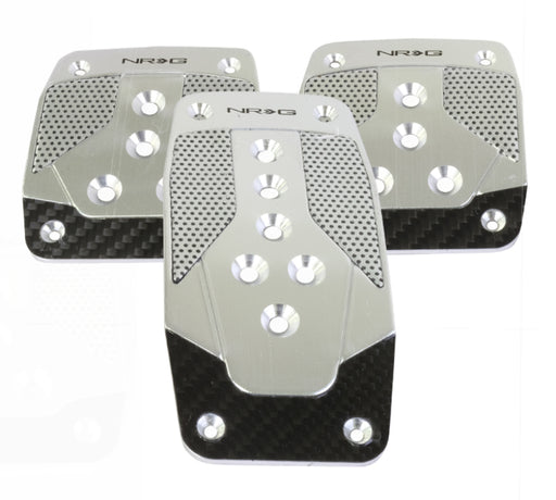 NRG Aluminum Sport Pedal M/T - Silver w/Black Carbon NRG Pedal Covers