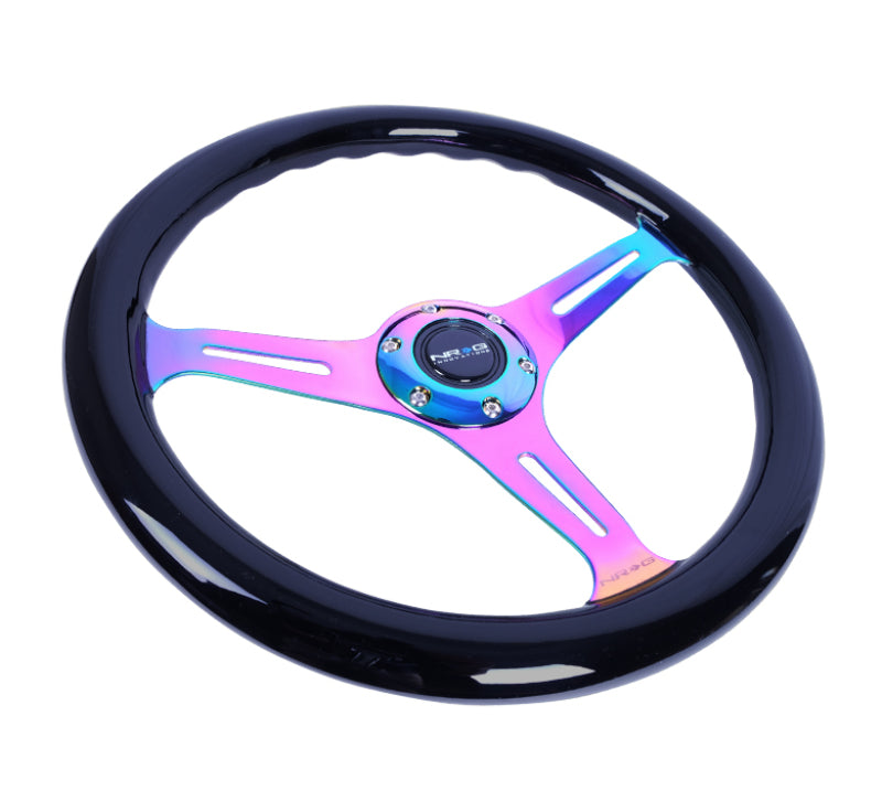 NRG Classic Wood Grain Steering Wheel (350mm) Black Paint Grip w/Neochrome 3-Spoke Center NRG Steering Wheels